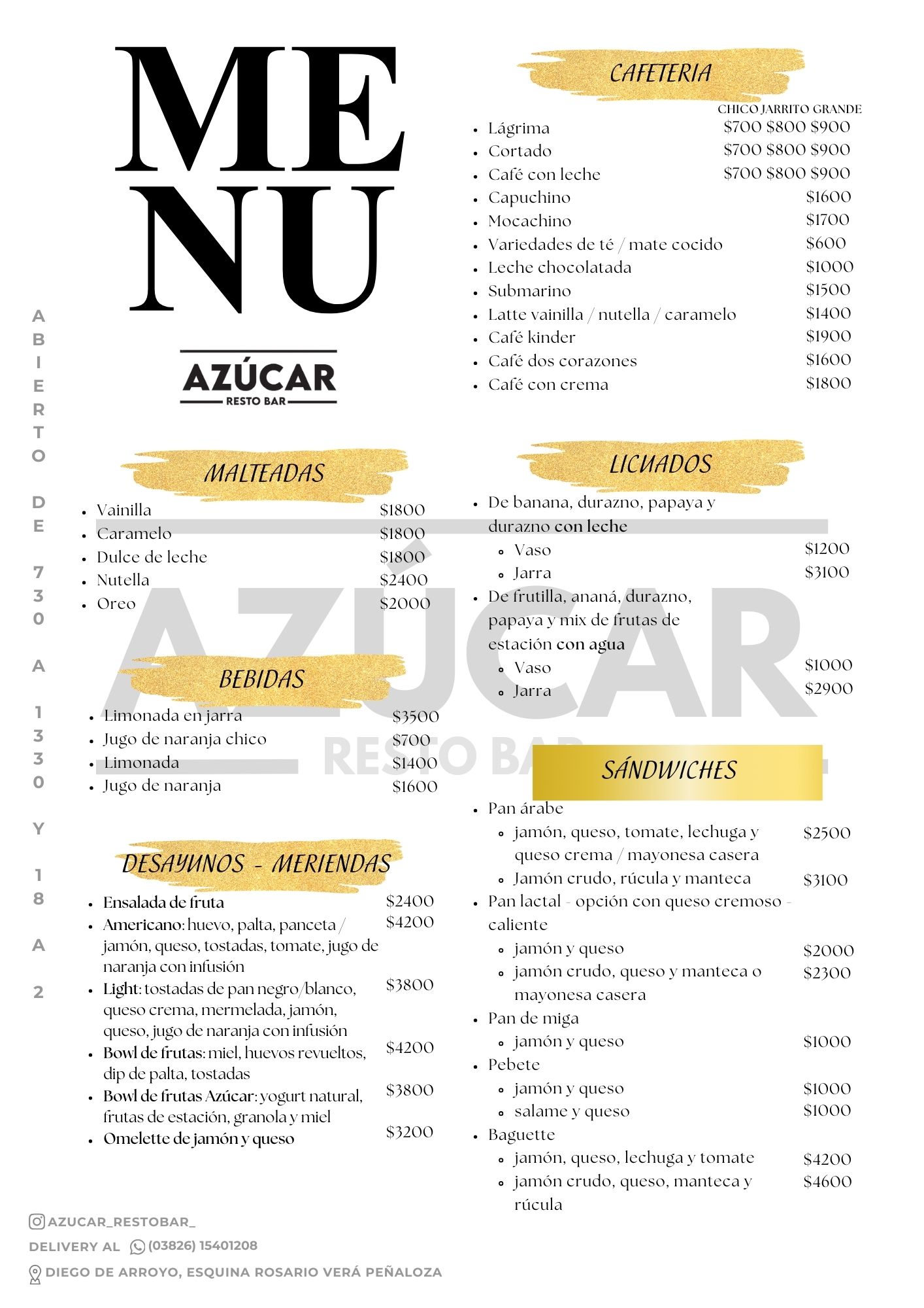 Carta Azucar Resto Bar