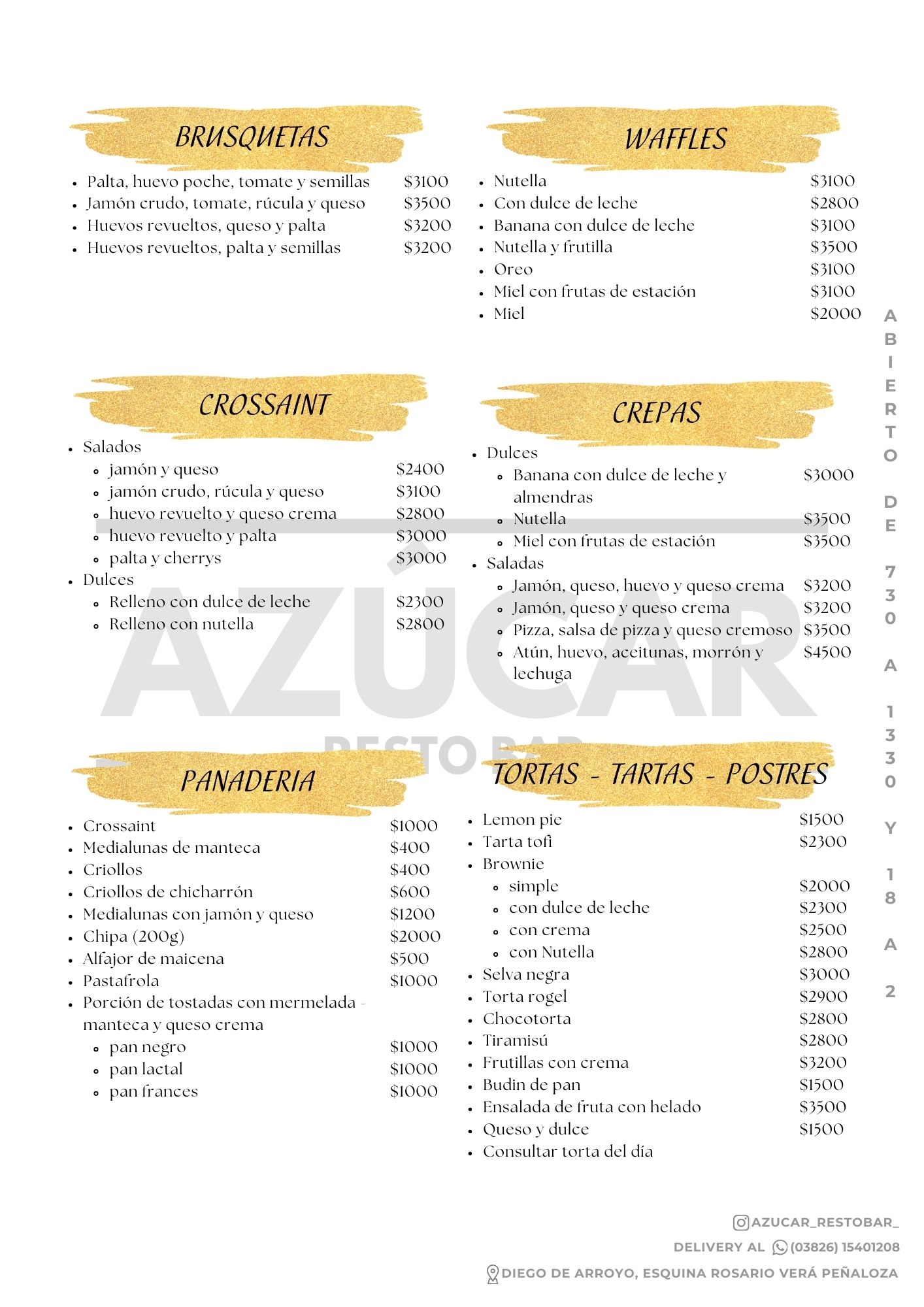 Carta Azucar Resto Bar