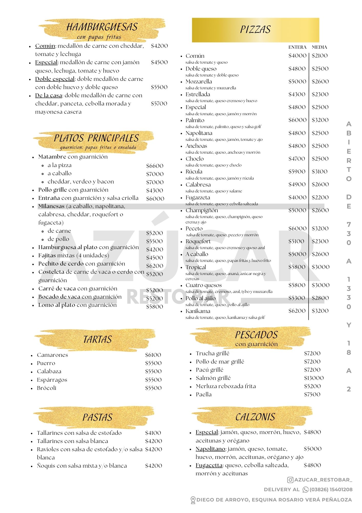 Carta Azucar Resto Bar